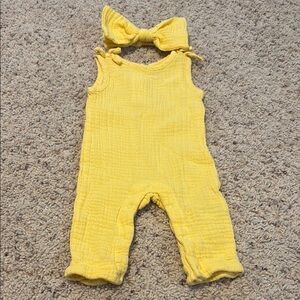 chick pea Yellow Muslin One-Piece Romper with Bow Headband